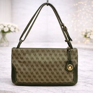 Dooney & Bourke DB Monogram Y2K Slim Zip Top Shoulder Bag 2-Way Clutch Green